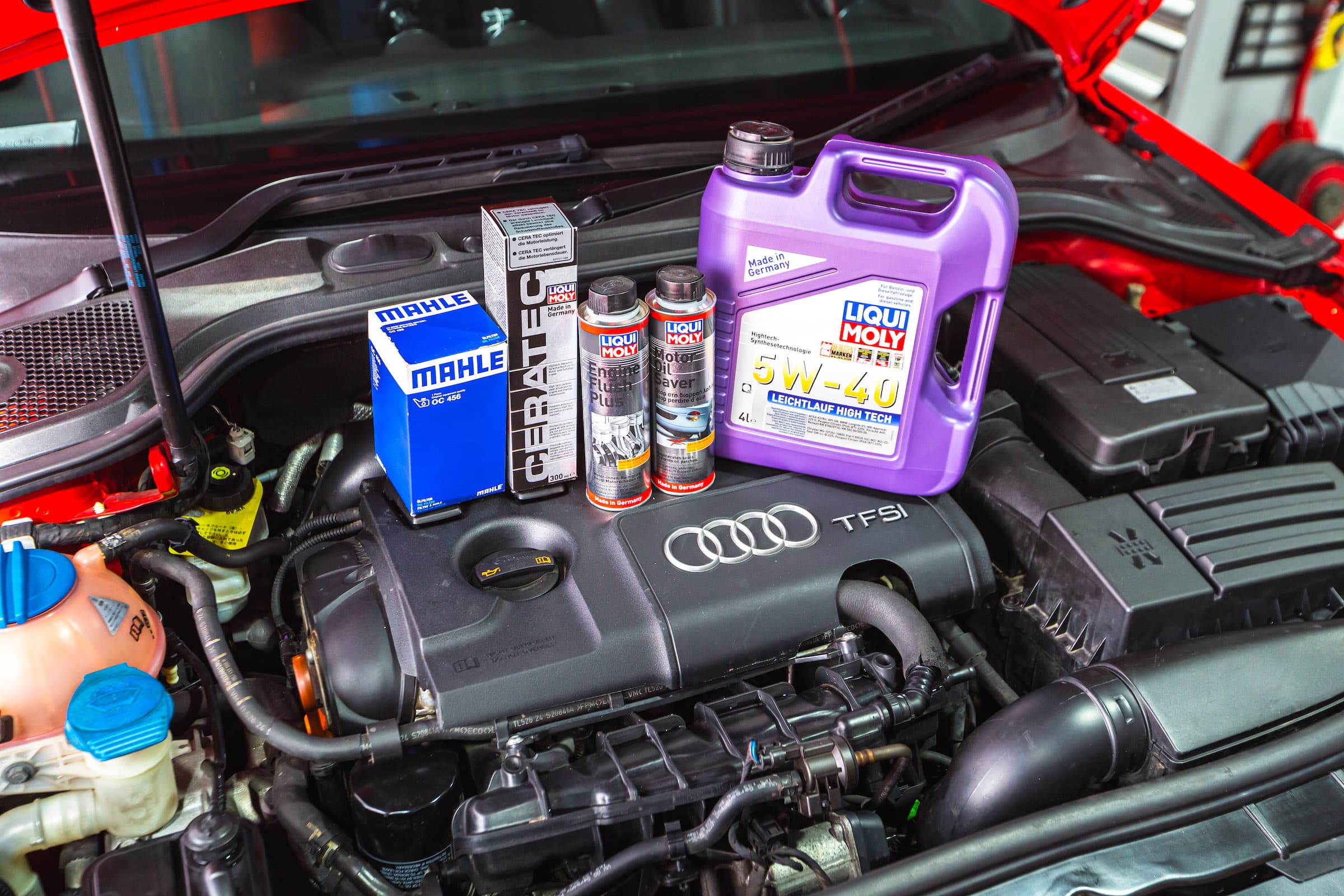 LIQUI MOLY and Mahle products on an Audi A3 TFSI engine