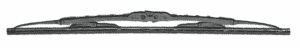 A conventional wiper blade with exposed metal frame and even contact points