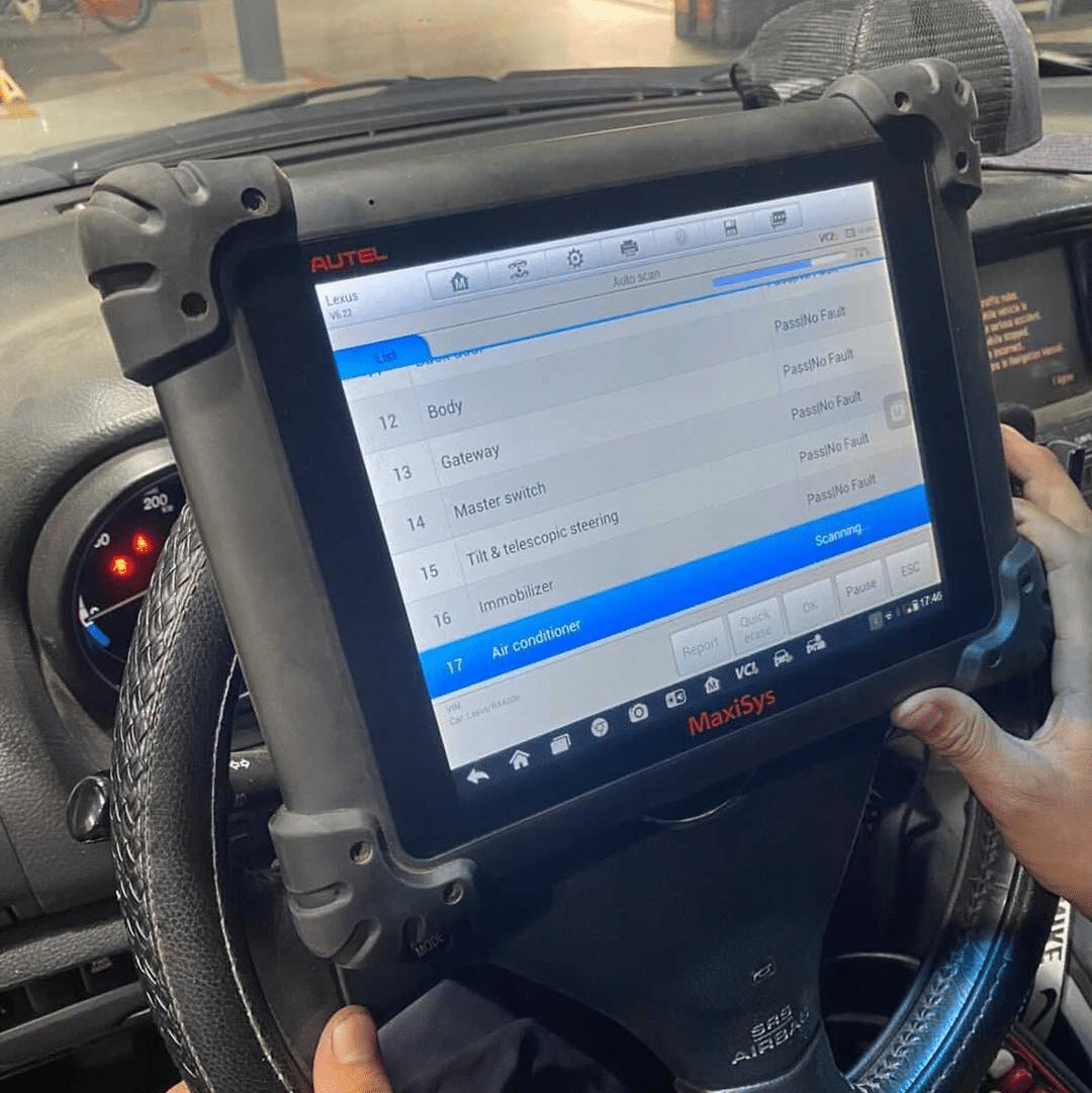 A driver checking for warning signs in a car