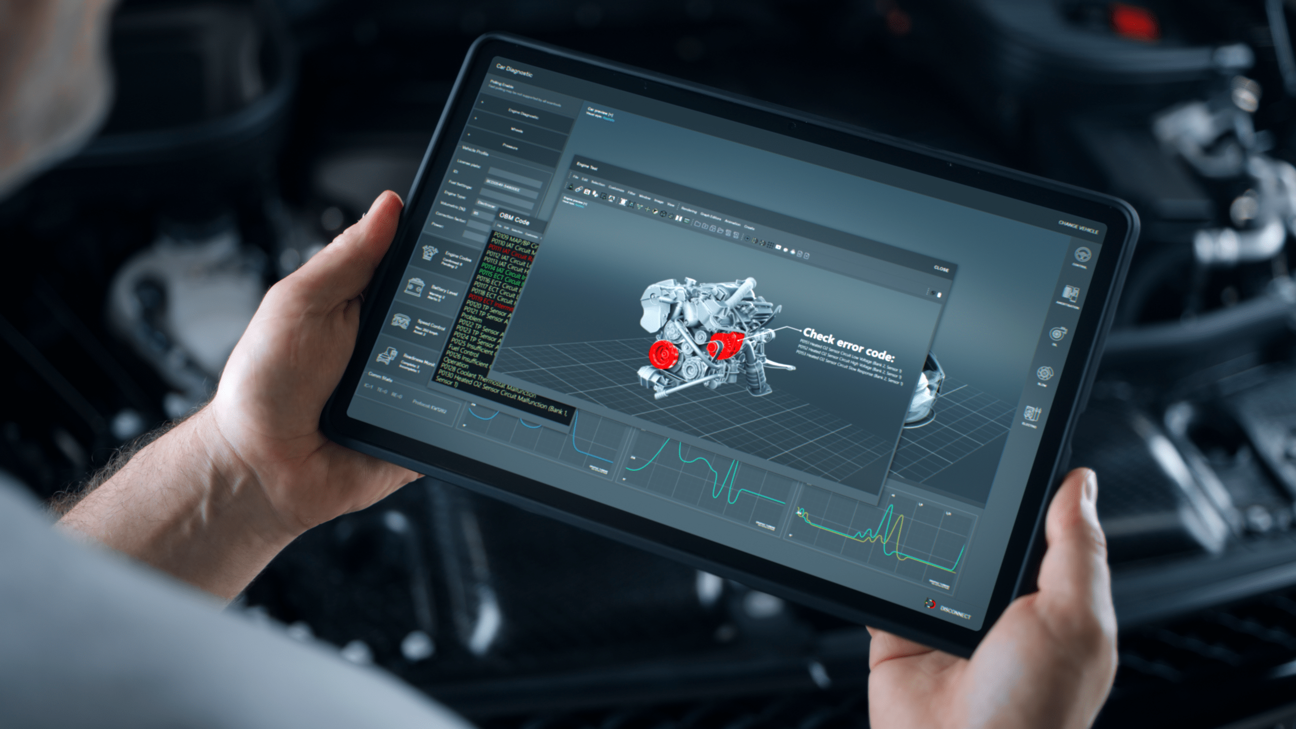 A car with a diagnostic test being performed